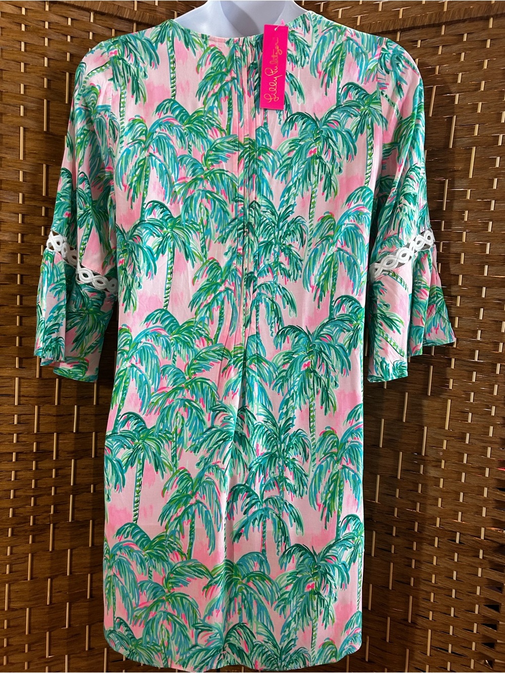 Lilly Pulitzer Hollie Tunic Dress Pink Blossom Suite Views Palm Print NWT L - Picture 5 of 7